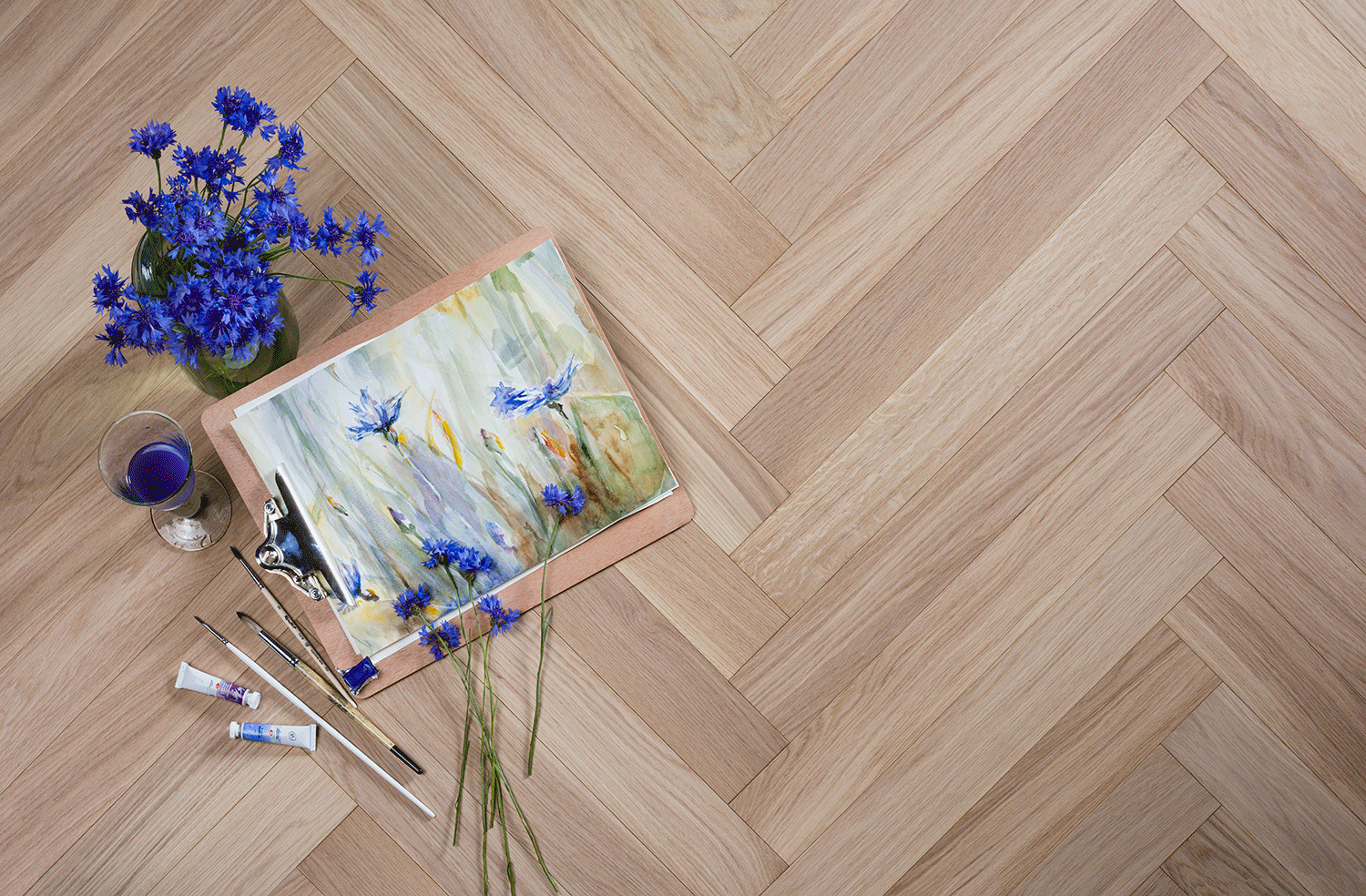 Coswick Davy's Grey Herringbone — European Oak