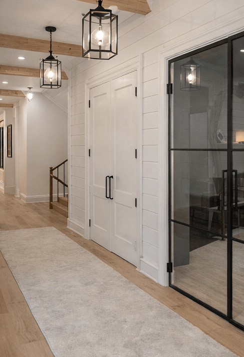 Oak feature wall + floor — Kenilworth — foyer & library
